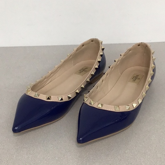 VALENTINO GARAVANI BLUE STUDDED BALLET FLATS SIZE 40 LOOK A LIKE - Picture 1 of 5